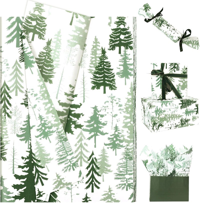 Welpurch 100 Sheets Christmas Tree Tissue Paper, 20 x 14in Watercolor Xmas Tree Gift Wrapping Paper Greenery Art Decorative Tissue for Christmas Winter Party Supplies (Sage Green) - Image 1